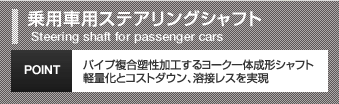 乗用車用ステアリングシャフトSteering shaft for passenger carsパイプ複合塑性加工するヨーク一体成形シャフト軽量化とコストダウン、溶接レスを実現POINT